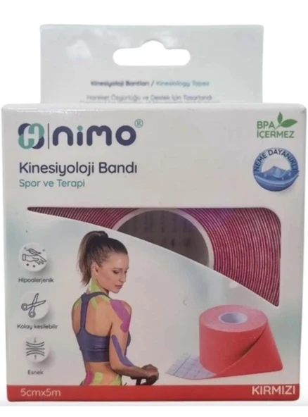Nimo Kinesiyoloji Bandı (Ağrı Bandı) 5cm*5m Kırmızı ürün görseli 1