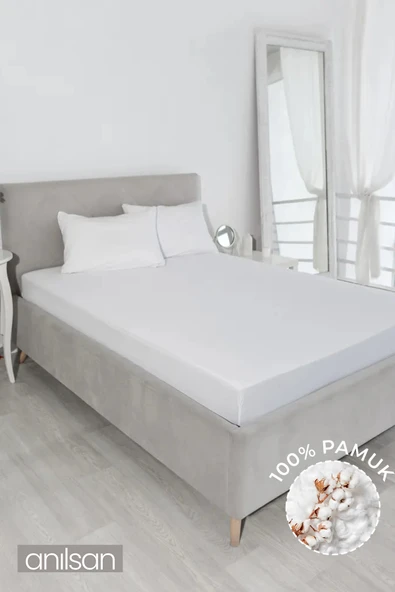 Düz Beyaz Tek Kişilik Lastikli Çarşaf %100 Pamuk,83 Tel ürün görseli 1