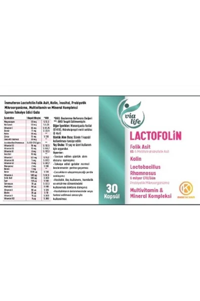 Lactofolin Folik Asit, Kolin, Probiyotik, Multivitamin 30 Kapsül - Resim 7