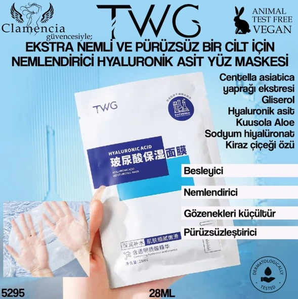 Clamencia TWG Nemlendirici Hyaluronik Asit Yüz Maskesi ürün görseli 1