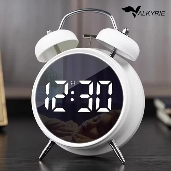 Valkyrie LED Ekranlı Analog Alarmlı Masa Saati Çalar Saat Pil Dereceli Çift Alarmlı Dijital Saat Beyaz ürün görseli 1