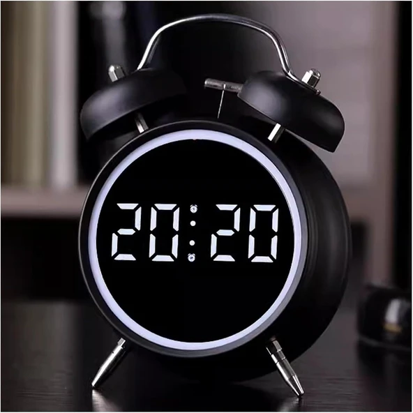 Valkyrie LED Ekranlı Analog Alarmlı Masa Saati Çalar Saat Pil Dereceli Çift Alarmlı Dijital Saat Siyah ürün görseli 1