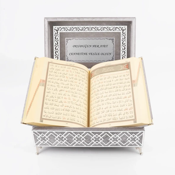 Raşel Kutulu Pleksi Desen Kuran-ı Kerim (Orta Boy, Gri) ürün görseli 1