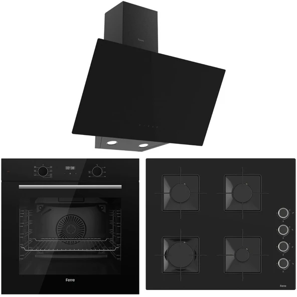 Ferre FlowArt QBL63CS-SS205-D077 7 Prog. Dijital Turbo Ankastre Set - Siyah ürün görseli 1