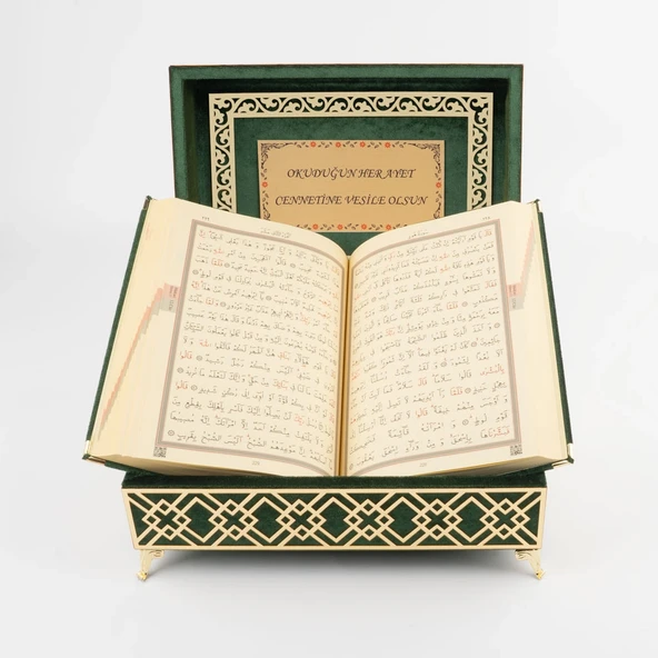 Raşel Kutulu Pleksi Desen Kuran-ı Kerim (Orta Boy, Yeşil) ürün görseli 1