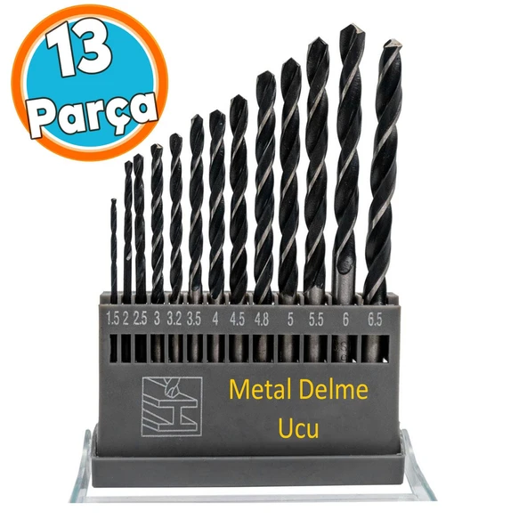 Metal Delme HSS Matkap Ucu Seti 13 'lü Paket Çelik Metal Alüminyum Delici Uç 1.5 - 6.5 mm Arası Çap ürün görseli 1