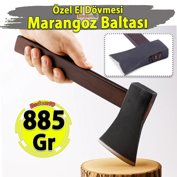 885 Gram 36 Cm El Yapımı Marangoz Balta Yarma Yontma Odun Kesme Ahşap Saplı Ergonomik Kamp Baltası ürün görseli 1