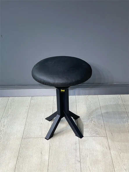 Tabure Siyah Deri Puf Makyaj Masası Sandalyesi Metal Sandalye Tekli Çap 39 x Yükseklik 51 cm ürün görseli 1