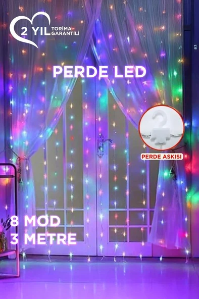 Perde Led Işıklı Rgb 300 Led 10 Sarkıt 3x3 Metre Peri Telli Işık LW77 ürün görseli 1