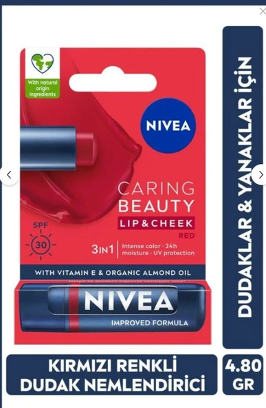 NIVEA Renkli Dudak Bakım Kremi,kırmızı,4,8gr,nemlendirme,spf30,doğal Yağlar ürün görseli 1
