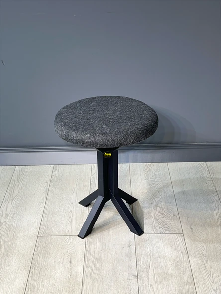 Tabure Gri Keten Kumaş Puf Makyaj Masası Sandalyesi Metal Sandalye Tekli Çap 39 x Yükseklik 51 cm ürün görseli 1