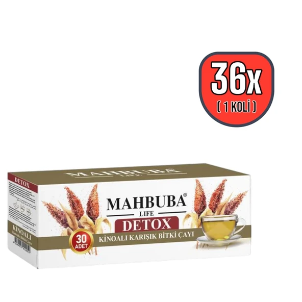 Mahbuba Kinoalı Karışık Detox Diyet Glutensiz Form Bitki Çayı 1 Aylık - ( 30 Kullanım ) Net 60gr x 36 Paket (1 Koli) ürün görseli 1