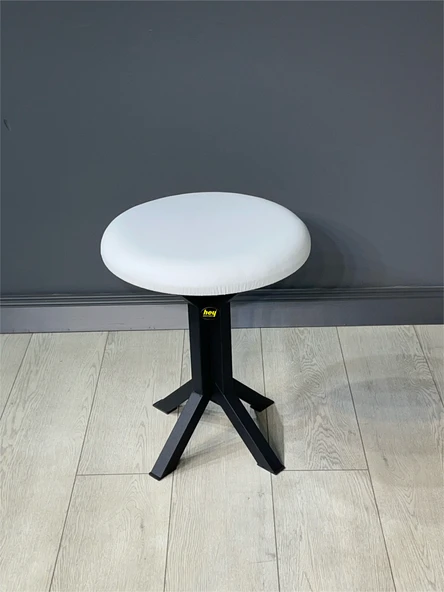 Tabure Beyaz Deri Puf Makyaj Masası Sandalyesi Metal Sandalye Tekli Çap 39 x Yükseklik 51 cm ürün görseli 1