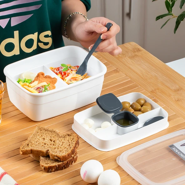 Porsima 3200 Vakumlu 2 Katlı Lunch Box - Sefer Tası 1200 Ml Beyaz ürün görseli 1