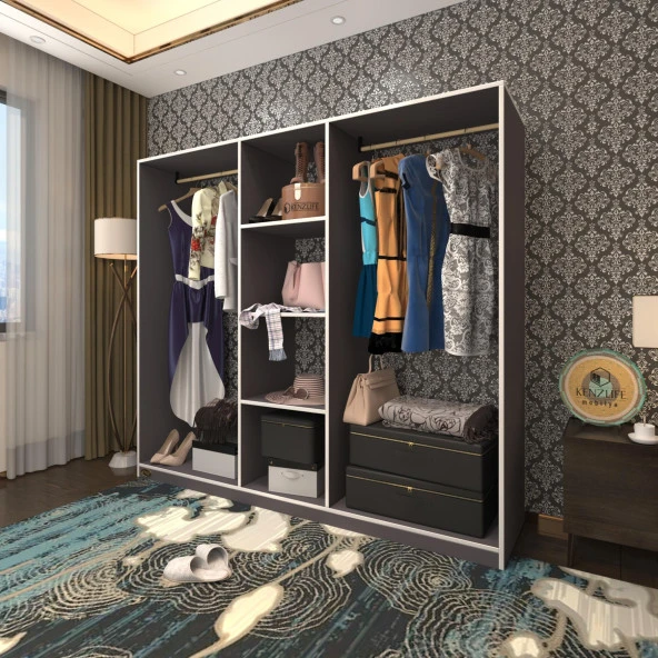 Kenzlife giysi dolabı temel 180*200*40 gri gardırop ürün görseli 1