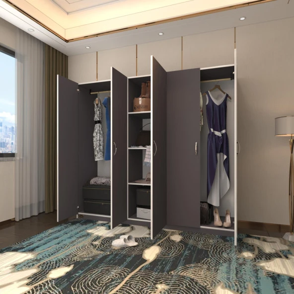 Kenzlife gardırop 5 kapılı horozibiği 180*200*52 gri XLARGE kapaklı gardolap dolap ürün görseli 1