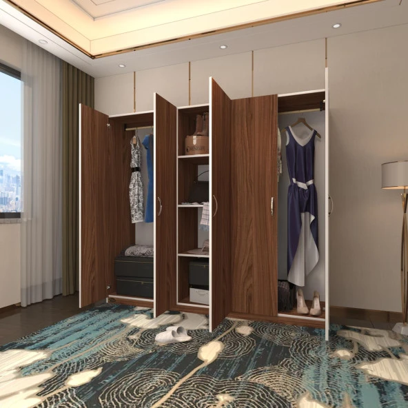 Kenzlife gardırop 5 kapılı horozibiği 180*200*52 cvz XLARGE kapaklı gardolap dolap ürün görseli 1