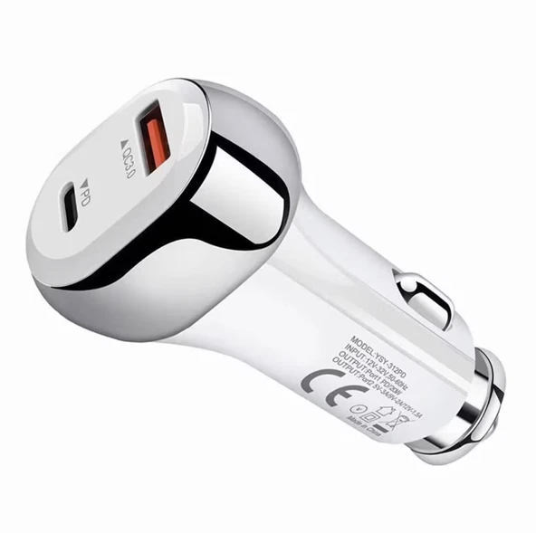 38w Pd 20w Qc 3.0 18w Hızlı Araç Şarj Cihazı YSY312 Beyaz ürün görseli 1