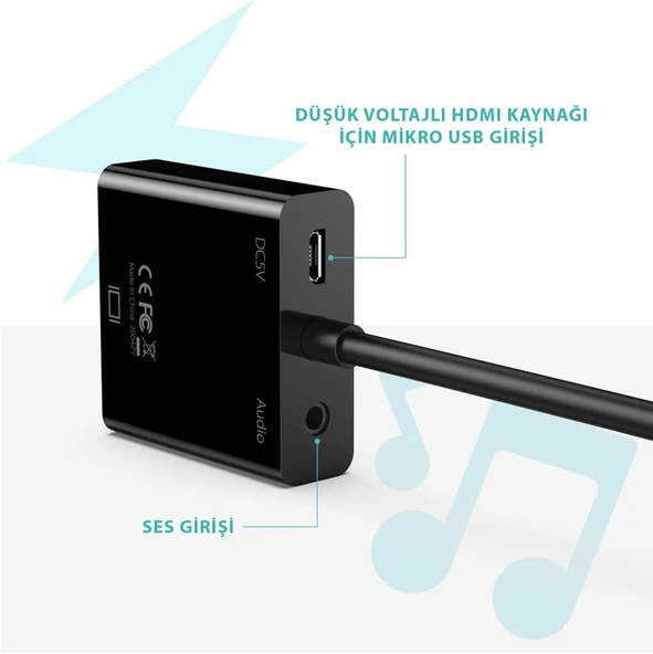 Syncwire HDMI to VGA Ses ve Micro Usb Çıkışlı Adaptör Çevirici - Resim 2