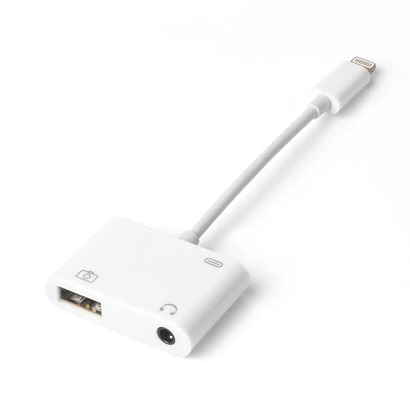 iPhone Lightning ile Uyumlu 3.5 mm Kulaklık ve Usb 3.0 Kamera Hub Adaptör ürün görseli 1