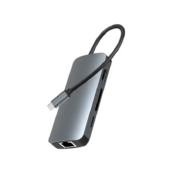 Type-C 8in1 4K Hdmi Rj45 Micro SD Tf 3xUsb 3.0 Şarj Girişli Hub Çevirici ürün görseli 1