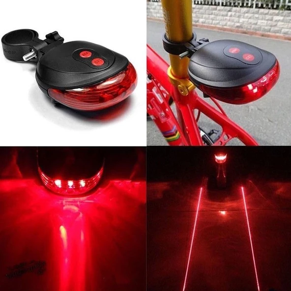 Bisiklet Led Stop Lambası Lazer Şeritli Arka Stop - Resim 2
