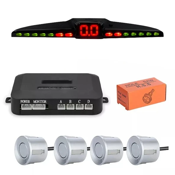 Renkli Dijital Ekranlı Araç Park Sensörü Sesli 22mm Gümüş PS03 ürün görseli 1