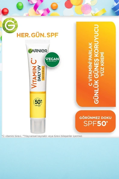 Garnier C Vitamini Parlak Günlük Güneş Koruyucu Yüz Kremi – Işıltılı Dokulu, SPF 50+ Fluid, 40 ml ürün görseli 1