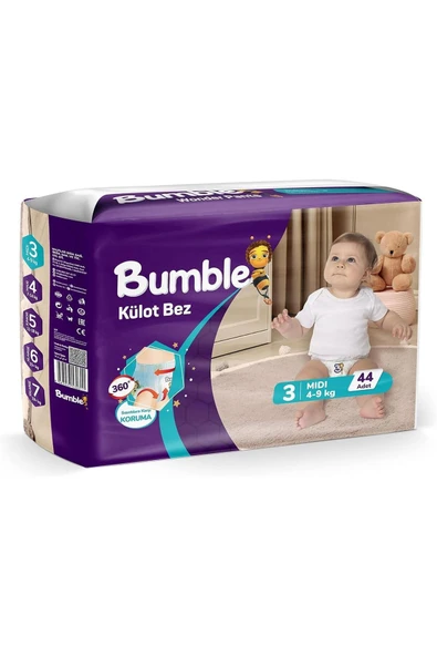 Bumble Midi Külot Bebek Bezi 3 Beden 4-9 Kg  44 Adet ürün görseli 1