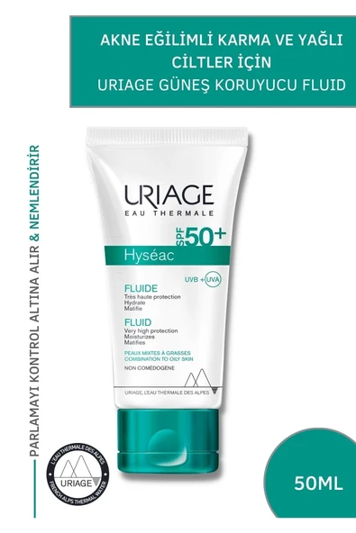 Uriage Hyseac Fluide Spf50+ 50 Ml Akne Eğilimli Karma Ve Yağlı Ciltlere Özel Güneş Koruyucu 50+ ürün görseli 1