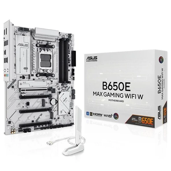 ASUS B650E MAX GAMING WIFI6E W DDR5 HDMI DP PCIE 5.0 AM5 ATX BEYAZ ürün görseli 1
