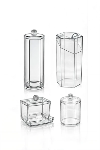 Vivart Lüx 4'lü Set Makyaj Temizleme Düzenleyici Kapaklı Fırçalık Organizer Set Pamukluk Çubuklu Pamukluk ürün görseli 1