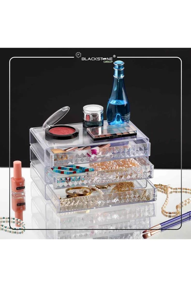 F BLACKSTONE Diamond 3 Kat Çekmeceli Diomand Model Lüx Makyaj Organizer Dolap Düzenleyicisi ürün görseli 1