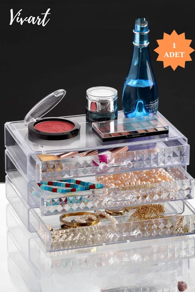 3 Katlı Takı ve Makyaj Düzenleme Seti Diamond Model ürün görseli 1