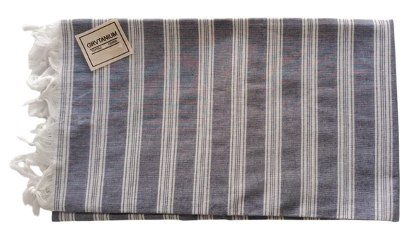 GRVTANIUM Kot Mavi %80 Pamuk 175x96cm Peştemal Püsküllü Banyo,Plaj,Hamam Havlusu M1 ürün görseli 1