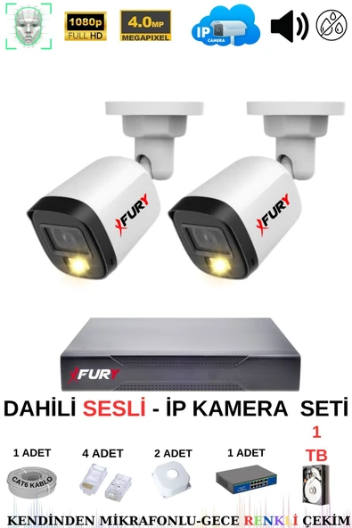 FURY Ip Güvenlik Kamera Seti 2 Kameralı Sesli 4mp Gece Renkli Su Geçirmez Ip5515s 1tb ürün görseli 1
