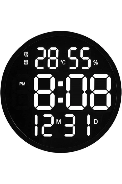 Büyük Dijital Modern 12inç Elektronik Led Duvar Masa Saati Sıcaklık Nem Alarm ürün görseli 1
