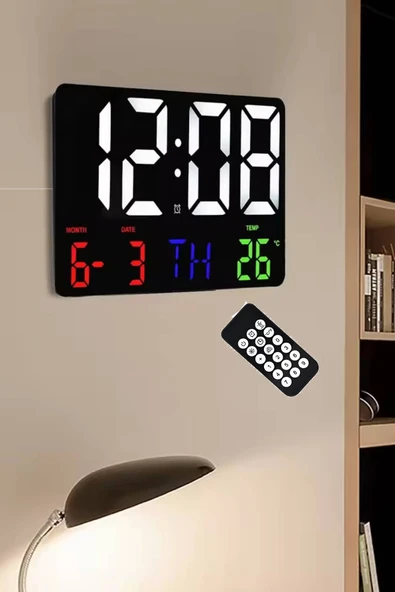 Dijital Duvar Saati HD LED Ekran Tarih Gün Sıcaklık Alarm USB Dekoratif 25X16Cm ürün görseli 1