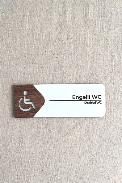 Engelli WC Kapı Tabelası – MDF Tuvalet Yönlendirme Levhası | 19x7 cm Çift Katmanlı ürün görseli 1