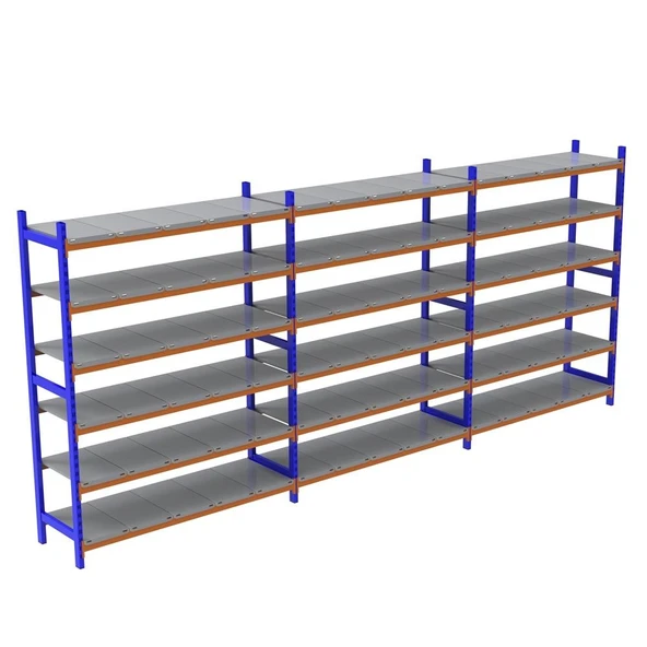 6 Katlı 3'lü Depo Rafı - 300-350 Kg Taşıma Kapasiteli Hafif Rack Raf  60x90x200 cm ürün görseli 1