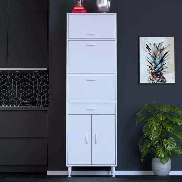 Modilayn VİYA 60x194.6x56 cm, 1 Çekmece Ve 5 Kapaklı, Mutfağınıza Özel Ekmeklikli Kiler Dolabı. ürün görseli 1