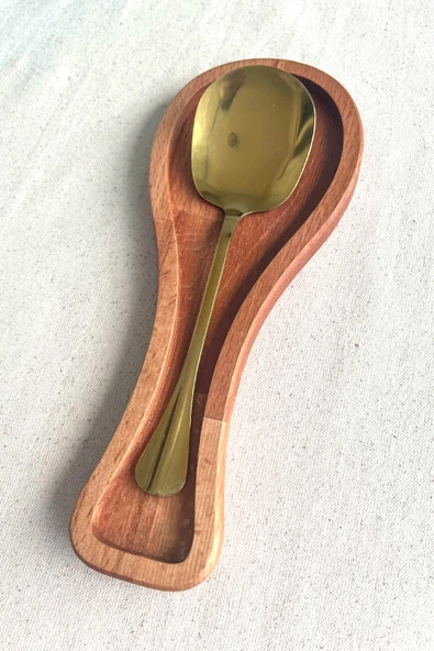 Ahşap Kirli Kaşıklık - Kaşık Altlığı / Kepçelik | 27x11 cm Doğal Kayın Ağacı ürün görseli 1