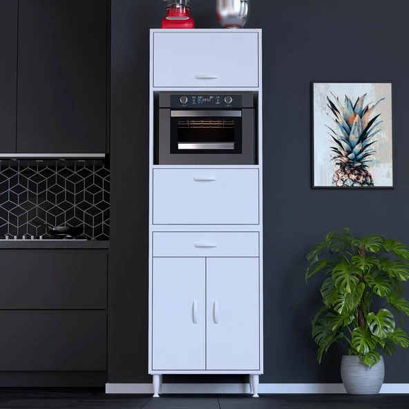 Modilayn ENNET: 60x194.6x48 cm Fırın / Mikrodalga Dolabı 1 Çekmece, 4 Kapaklı. Mutfağınıza Yer Açın! ürün görseli 1