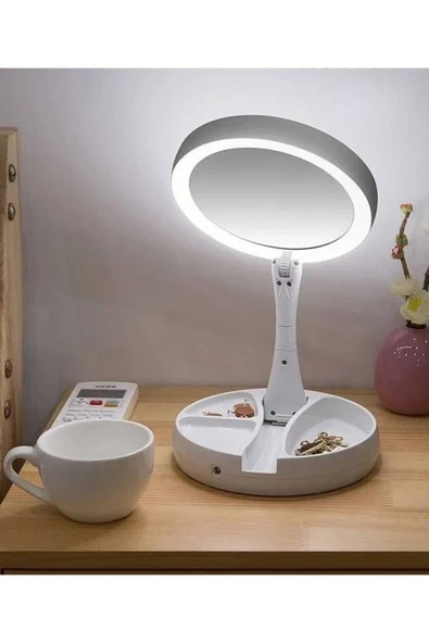 10X Büyütme Çift Taraflı Makyaj Ayna Katlanabilir 21 LED Işıklı Makyaj Aynası USB Kablo ürün görseli 1