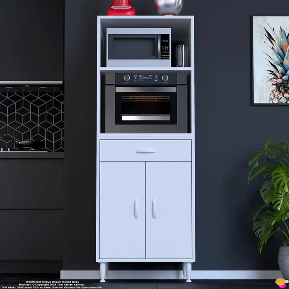 Modilayn OSLO 60x162,4x48 cm 1 Çekmece, 2 Kapaklı. Mutfağınıza Yer Açan Fırın / Mikrodalga Dolabı. ürün görseli 1