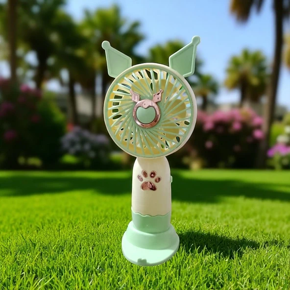 USB TAŞINABİLİR VANTİLATÖR MİNİ FAN YEŞİL EL FANI ŞARJLI TELEFON TUTUCU ürün görseli 1