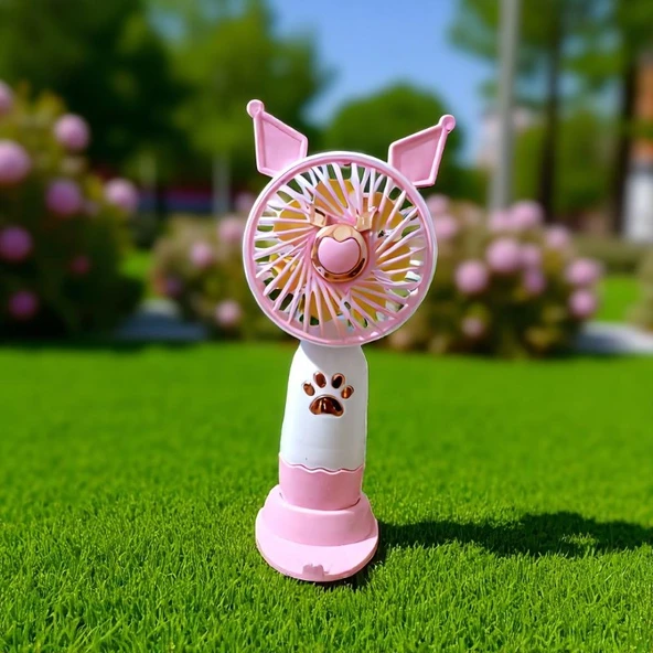 VANTİLATÖR MİNİ FAN PEMBE EL FANI ŞARJLI TELEFON TUTUCU ürün görseli 1