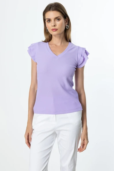 On Kadın Minimalist V Yaka Kısa Kol Bluz - Regular Fit ürün görseli 1