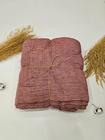 Bordo 4 Katlı Çift Taraflı Çift Kişilik Müslin Battaniye %100 Pamuk 230x240 cm ürün görseli 1