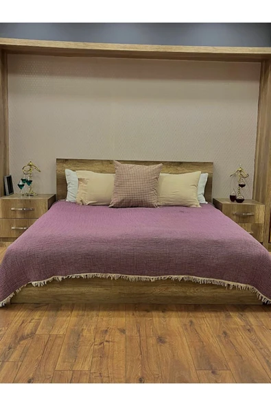 Mor 7 Katlı Çift Taraflı Dolgulu Çift Kişilik Müslin Battaniye %100 Pamuk 230x240 cm ürün görseli 1